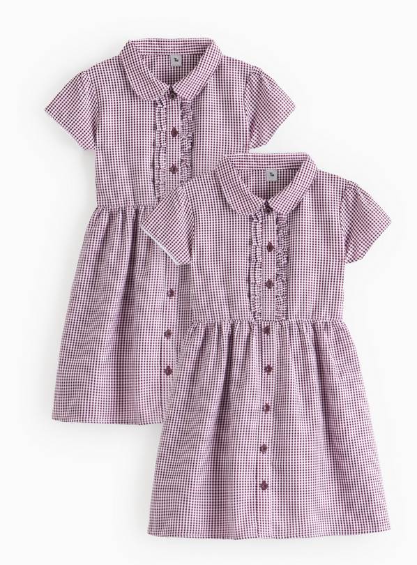 2 Pack Classic Dark Red Back Bow Gingham Dress Generous Fit 3 years
